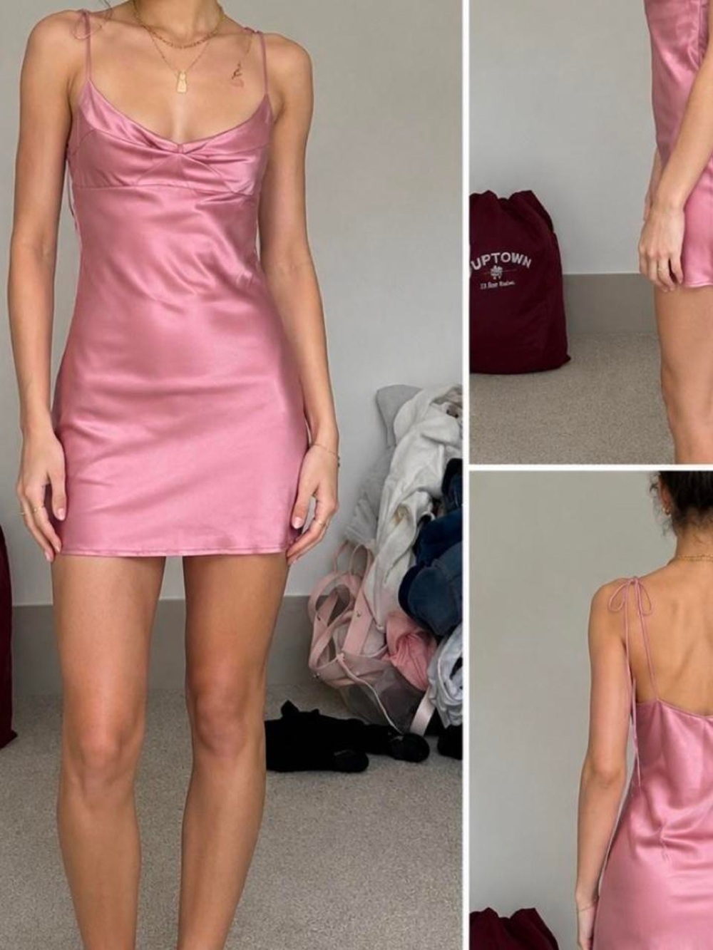 Satin Slip Mini Dress in Dusty Rose